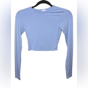Garage Ribbed Cropped Long Sleeve Top Blue Baby Blue Y2K Stretch XS
